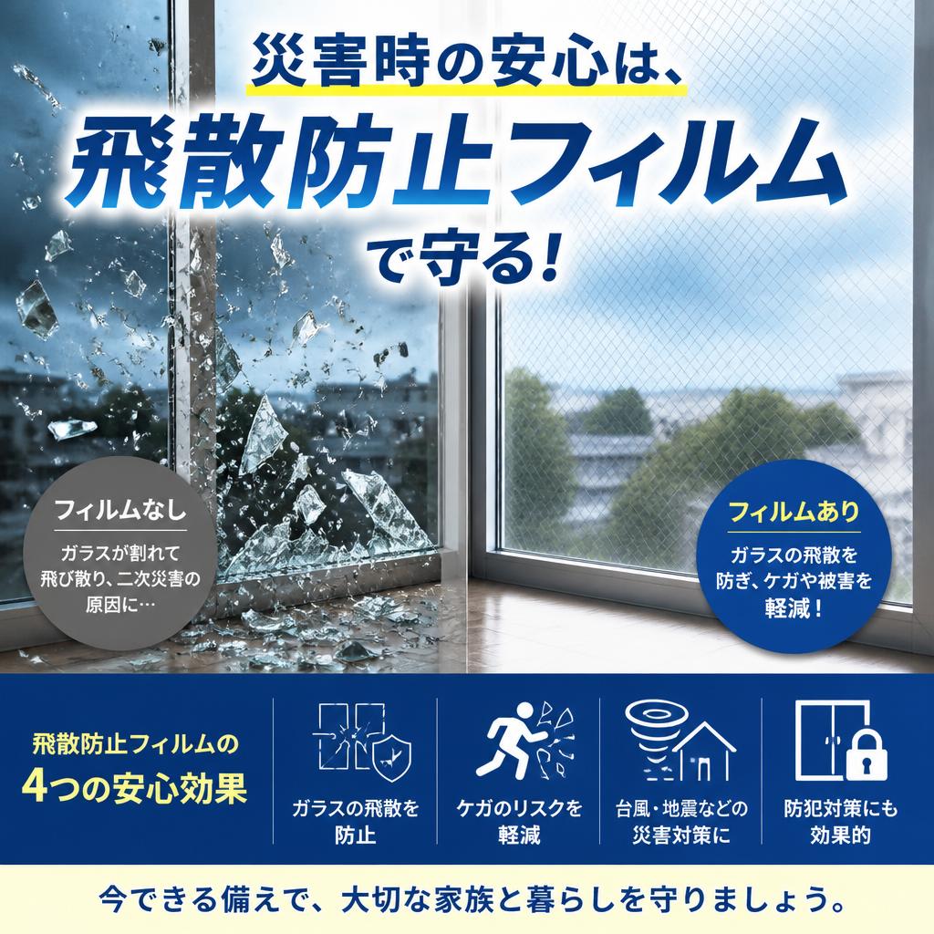 災害時の安心は、飛散防止フィルムで守る！